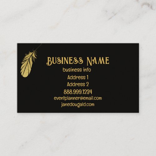 Gold Feather Pen Black Classic Writers Business Card