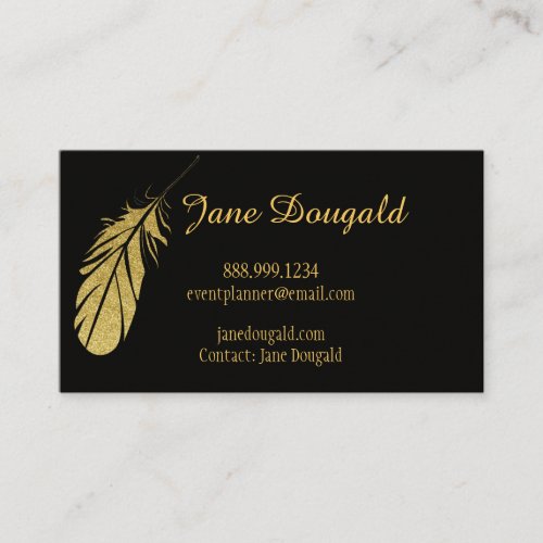 Gold Feather Pen Black Classic Writers Business Card
