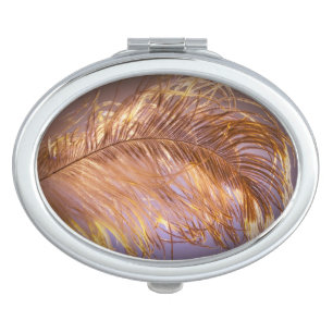 Gold feather purple elegant compact mirror