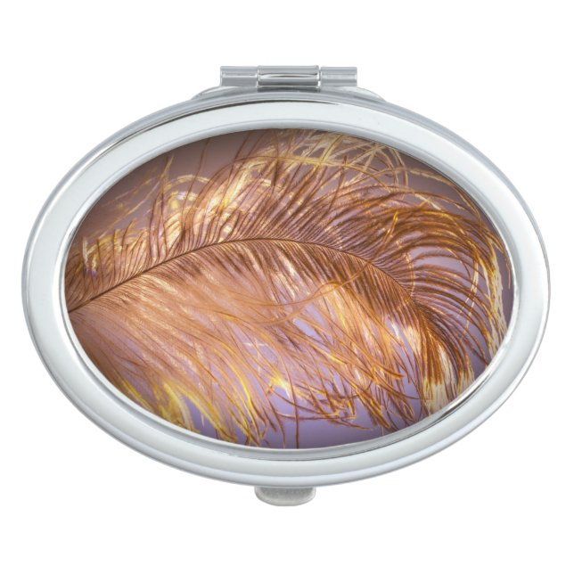 Gold feather purple elegant compact mirror (Front)