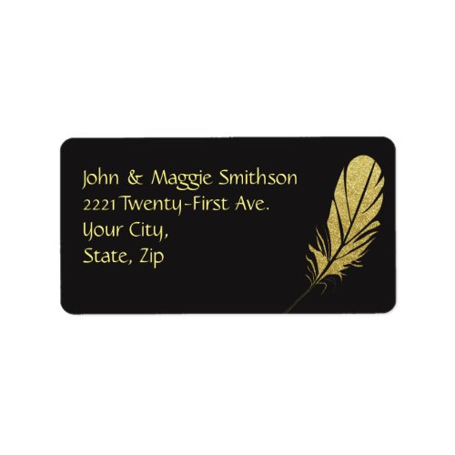 Gold Feather Quill Writers Art Black Address Label