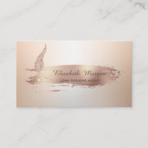 Gold Feather Rose Gold Brush Stroke Notary Business Card