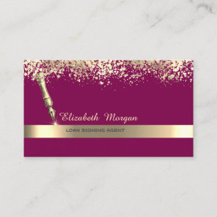 Gold Feather Stripe Confetti Notary Business Card