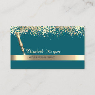 Gold Feather Stripe Confetti Notary Green Business Card