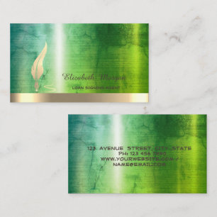 Gold Feather Stripe Marble Green Notary  Business Card