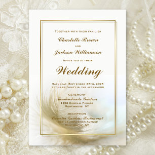 Gold Feather Wedding Invitation