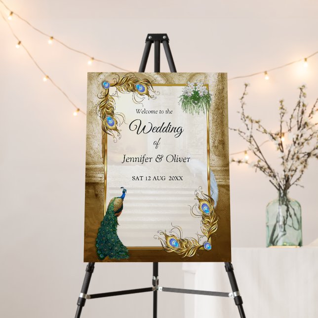 Gold feathers and Peacocks  Foam Board (In Situ (Stand))