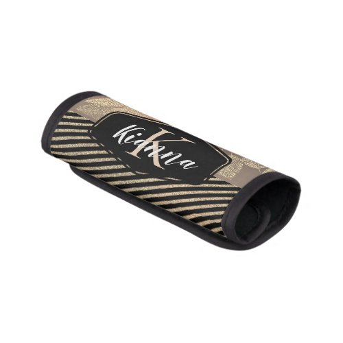 Gold Feathers Glitter Gold Stripes Monogram        Luggage Handle Wrap