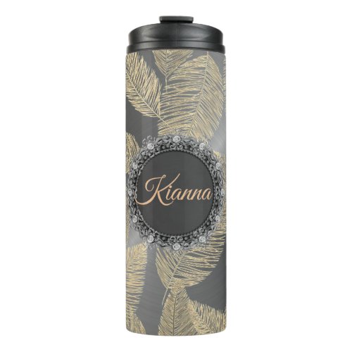 Gold Feathers on Sleek Silver Personalized  Thermal Tumbler