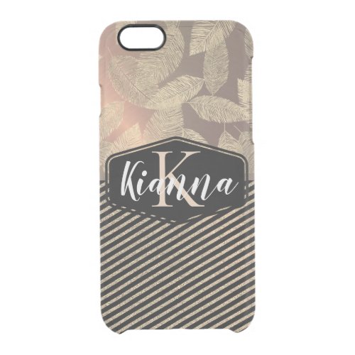 Gold Feathers Rose Gold Glitter Monogram      Clear iPhone 66S Case