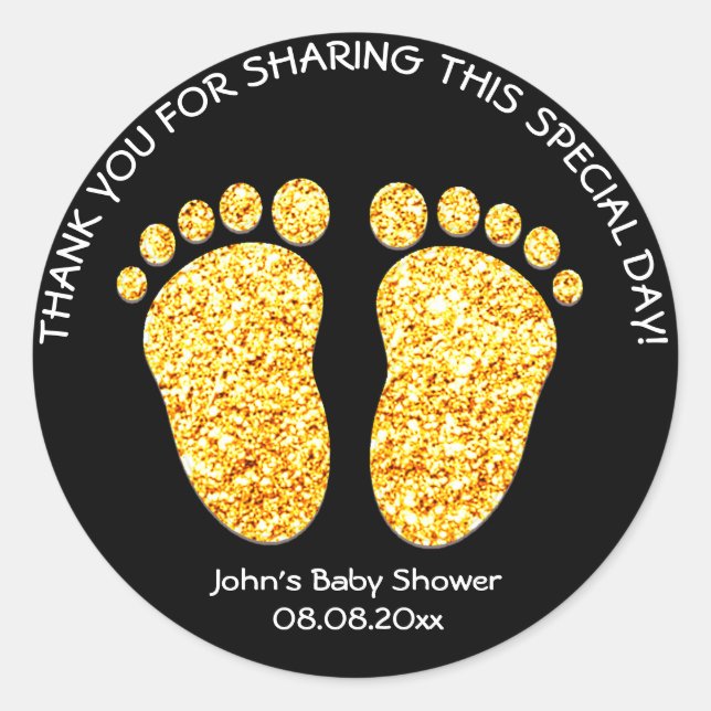 Gold Feet Baby Shower Party Favor Thank You Name Classic Round Sticker (Front)