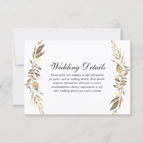 Gold Fern Leaf Wedding Reception Detail Invitation