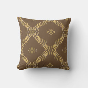 Gold Fern Mosaic Throw Pillow