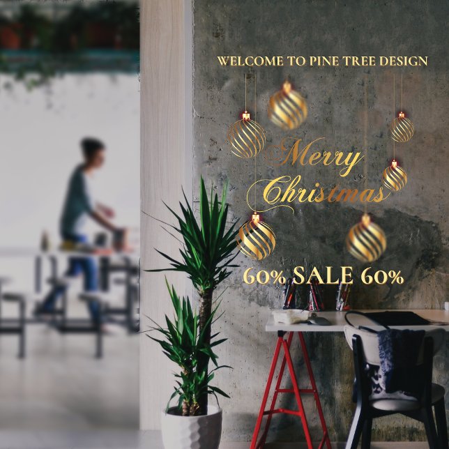 Gold Festive Business Sale Merry Christmas Welcome Window Cling (Creator Uploaded)