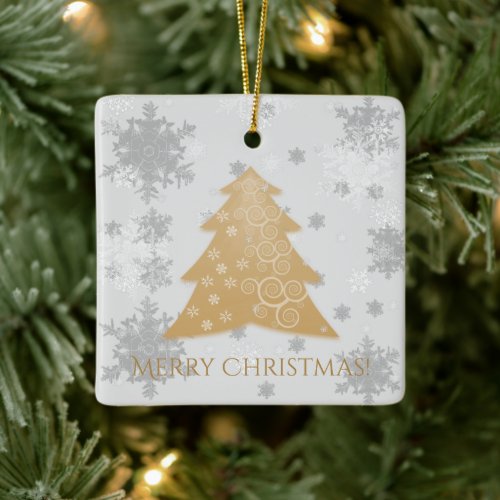 Gold Festive Christmas Tree Ceramic Ornament