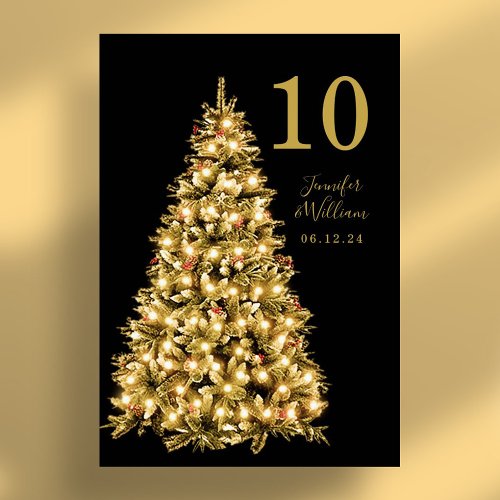 Gold Festive Christmas Tree Holiday Wedding  Table Number