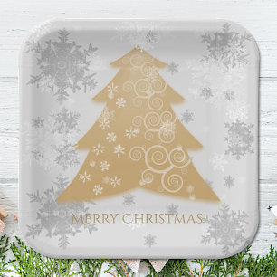 Gold Festive Christmas Tree Paper Plate