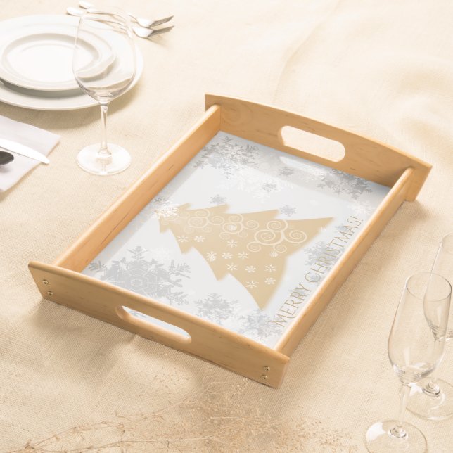Gold Festive Christmas Tree Serving Tray (Front)