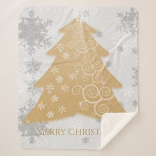 Gold Festive Christmas Tree Sherpa Blanket