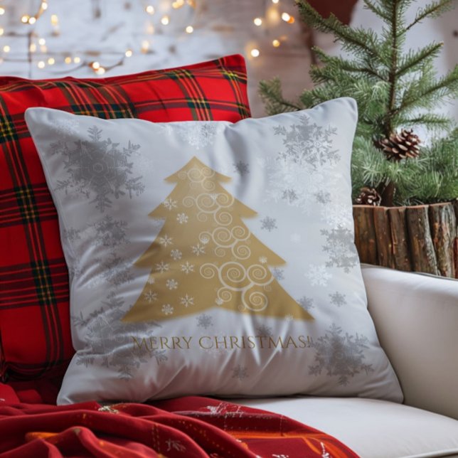 Gold Festive Christmas Tree Throw Pillow (Gold Festive Christmas Tree Throw Pillow)