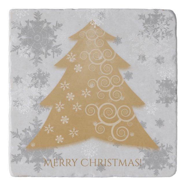 Gold Festive Christmas Tree Trivet (Front)