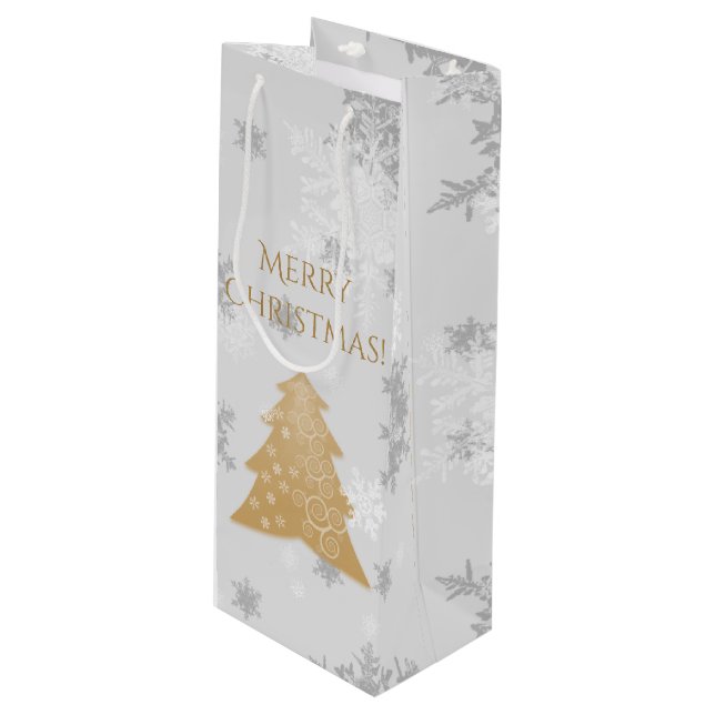Gold Festive Christmas Tree Wine Gift Bag (Front Angled)