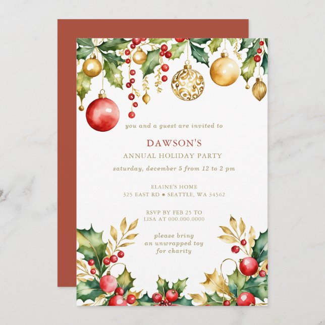 Gold Festive Corporate Christmas Party  Invitation (Front/Back)