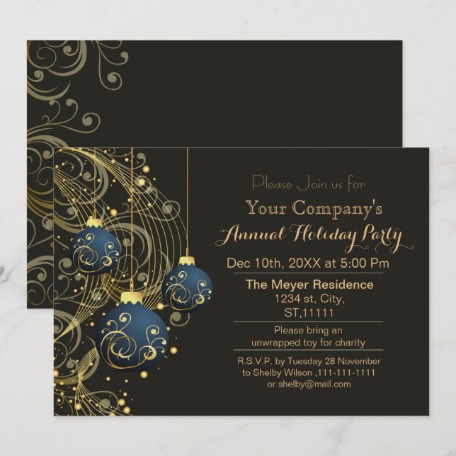 Gold Festive Corporate holiday party Invitation (Front/Back)