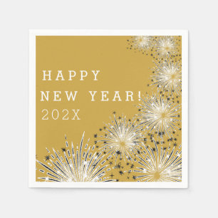 Gold Festive Fireworks New Years Party Napkins