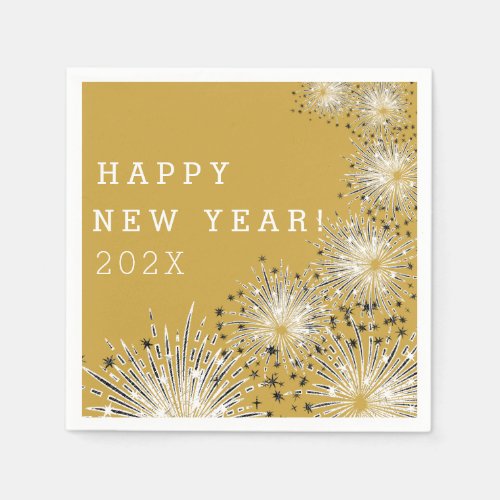 Gold Festive Fireworks New Years Party Napkins