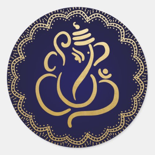 Gold Festive Ganesh  Indian God Blue Classic Round Sticker