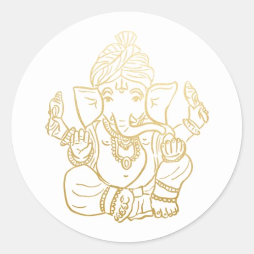 Gold Festive Ganesh  Indian God Ganpati Classic Round Sticker