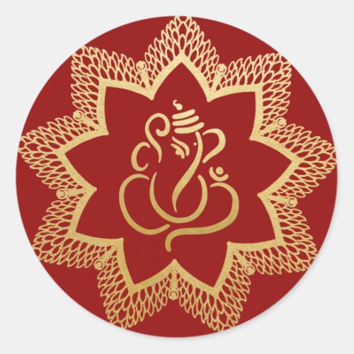 Gold Festive Ganesh  Indian God Red Classic Round Classic Round Sticker