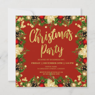 Gold Festive Glitter Christmas Corporate Red Invitation