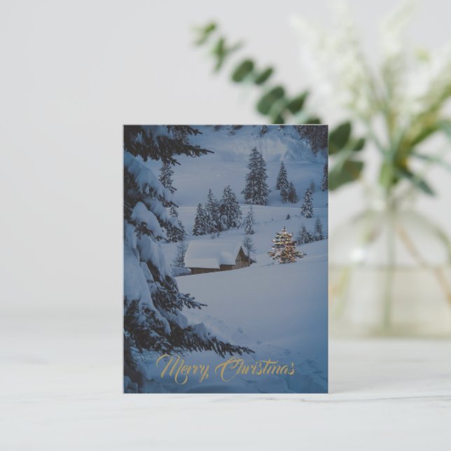 Gold Festive Merry Christmas Photo Holiday Postcard (Standing Front)
