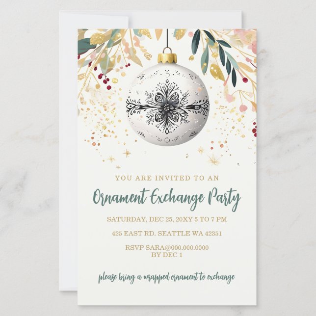 Gold Festive Ornament Exchange Christmas Party (Front)