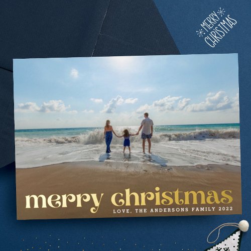 Gold Festive Photo Merry Christmas Foil Holiday Card