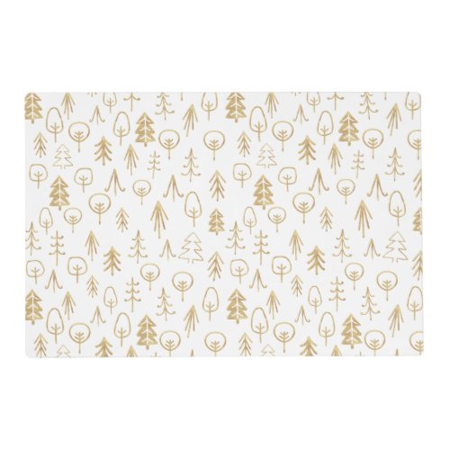 Gold Festive Winter Trees White Snow Placemat