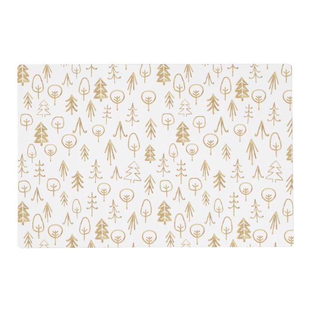 Gold Festive Winter Trees White Snow Placemat (Front)
