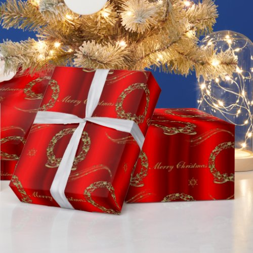 Gold Festive Wreaths on Red Christmas 