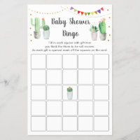 Gold Fiesta Cactus Baby Shower Bingo Game