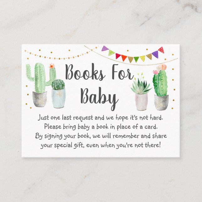 Gold Fiesta Cactus Baby Shower Book Request Enclosure Card (Front)