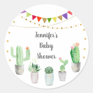 Gold Fiesta Cactus Baby Shower Classic Round Sticker