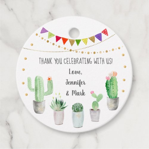 Gold Fiesta Cactus Baby Shower Favor Tags