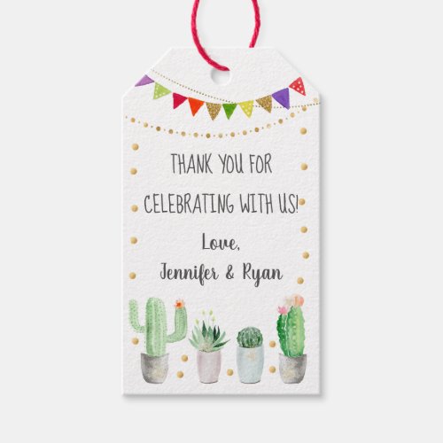 Gold Fiesta Cactus Baby Shower Thank You Gift Tags