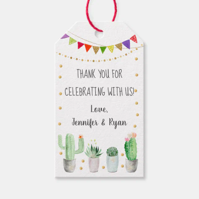 Gold Fiesta Cactus Baby Shower Thank You Gift Tags | Zazzle