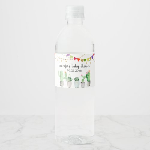 Gold Fiesta Cactus Baby Shower Water Bottle Label