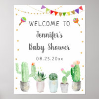 Gold Fiesta Cactus Baby Shower Welcome Poster