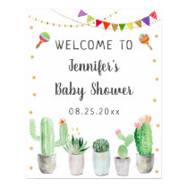Gold Fiesta Cactus Baby Shower Welcome Poster