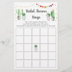 Gold Fiesta Cactus Bridal Shower Bingo Game